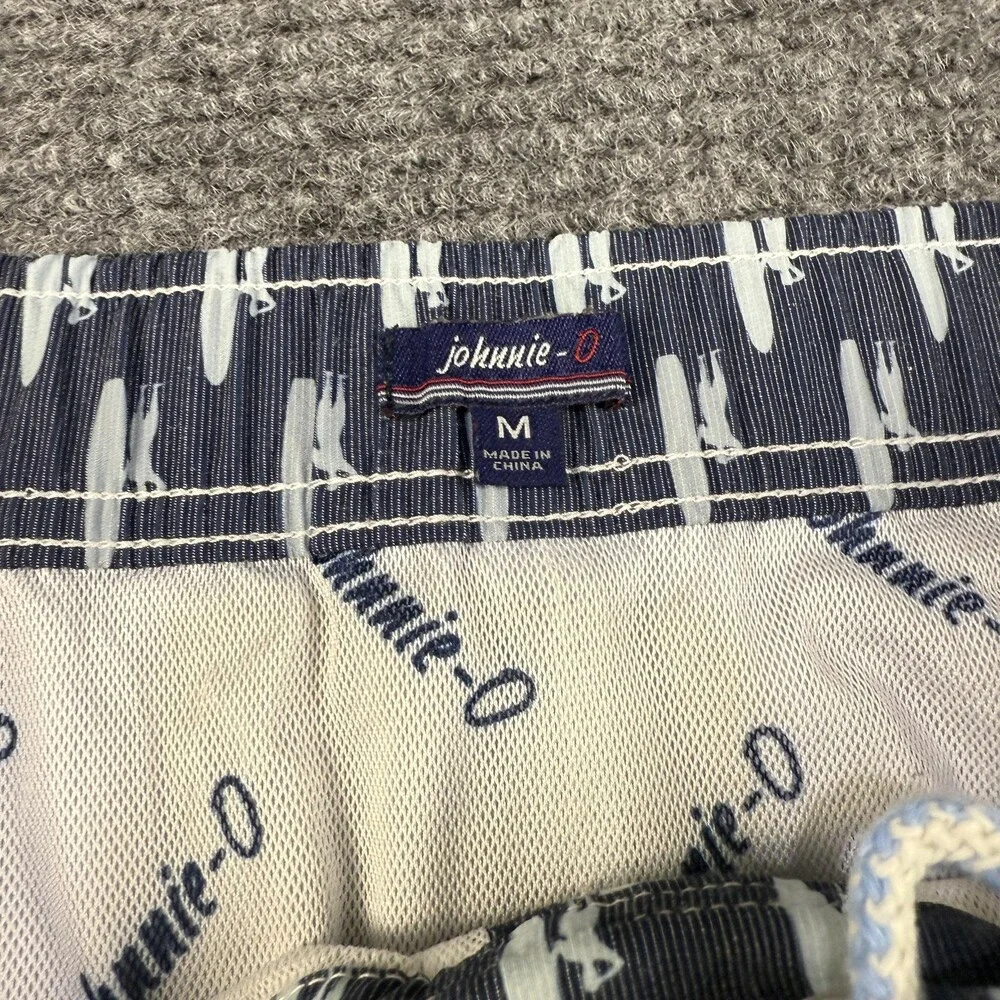 Johnnie O Swim Trunks Shorts Mens Medium Blue Surfer Print Boardshorts Polyester